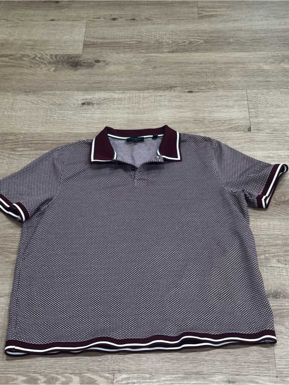 Ted Baker London Textured Knit Structured Short Sleeve Shirt Burgundy Small